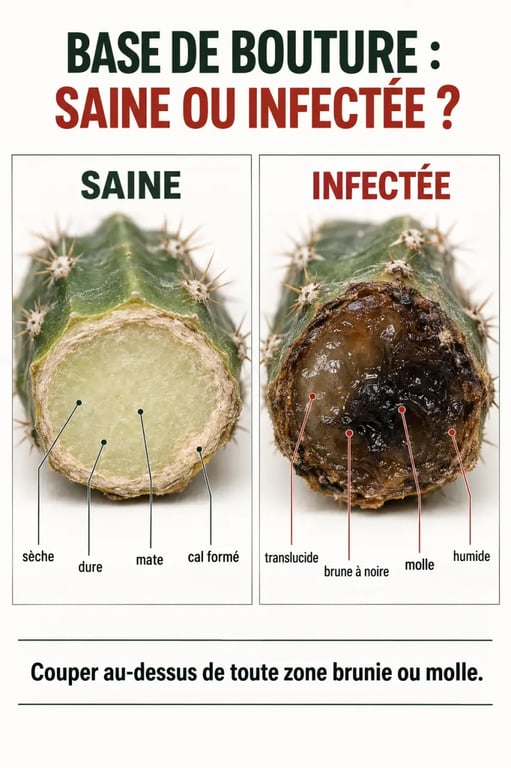 Bouturage des cactus : reconnaître un cal sain et une coupe qui pourrit