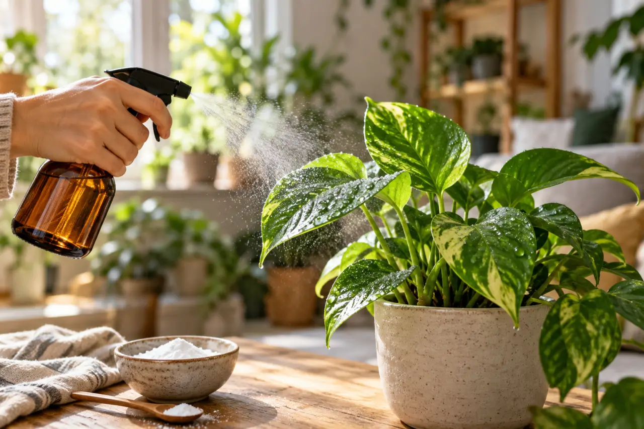 Bicarbonate de soude sur une plante d’intérieur : un spray possible, pas un remède pour le terreau