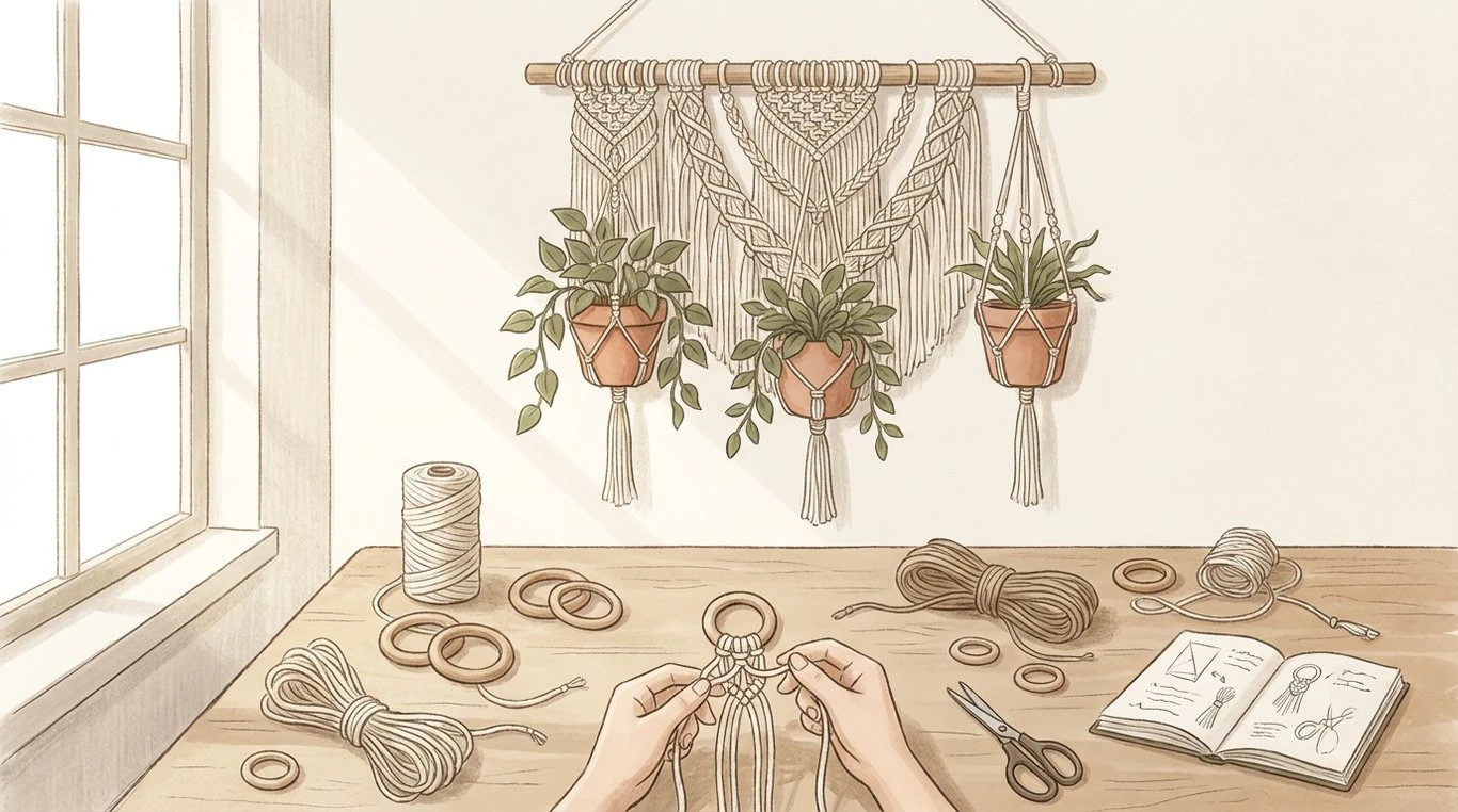 Croquis macramé et pot