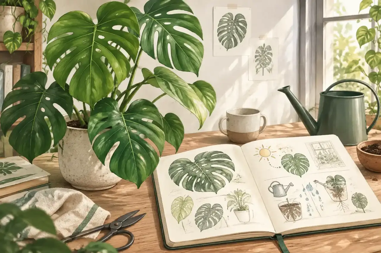 Monstera Deliciosa installé près d'une fenêtre, dans un intérieur lumineux