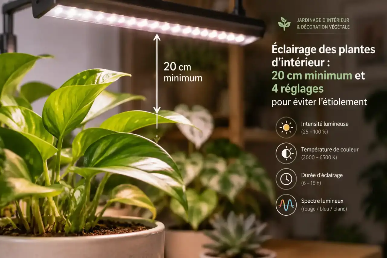 Éclairage des plantes d’intérieur : 20 cm minimum et 4 réglages pour éviter l’étiolement
