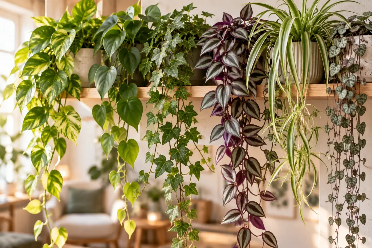 Plante tombante sur étagère : 6 variétés faciles pour créer une cascade sans encombrer