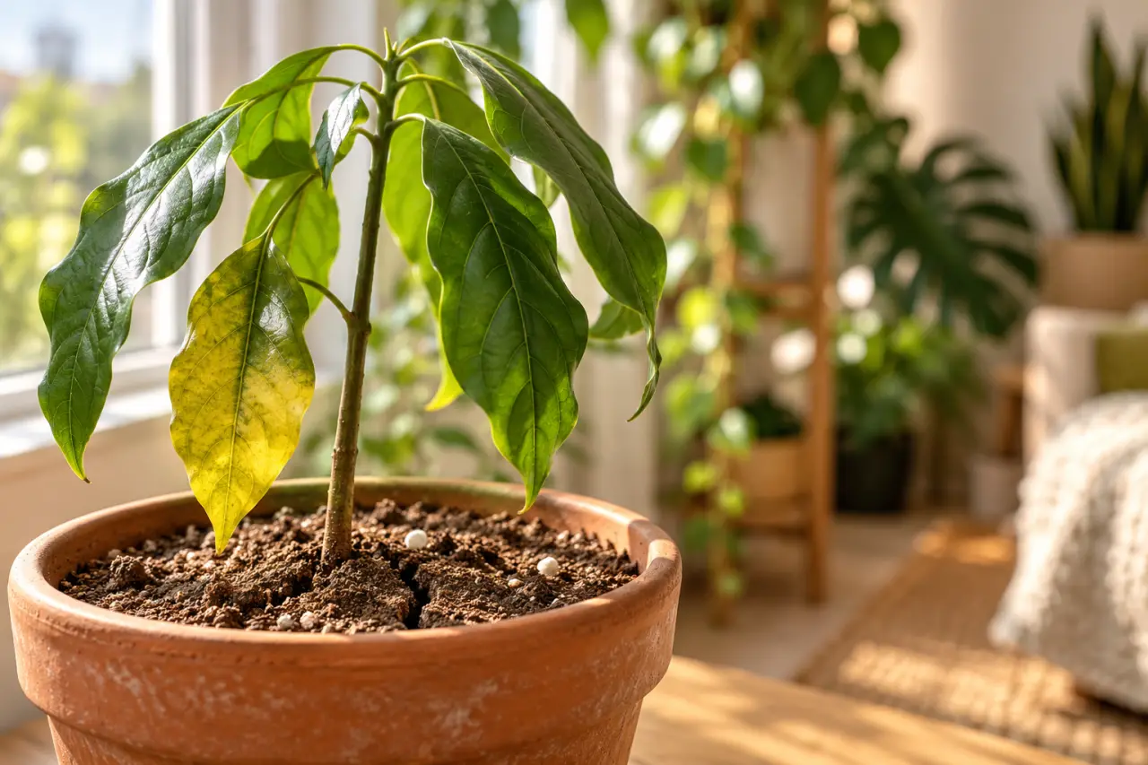 Feuilles tombantes de l’avocatier : terreau sec, racines asphyxiées ou stress passager ?