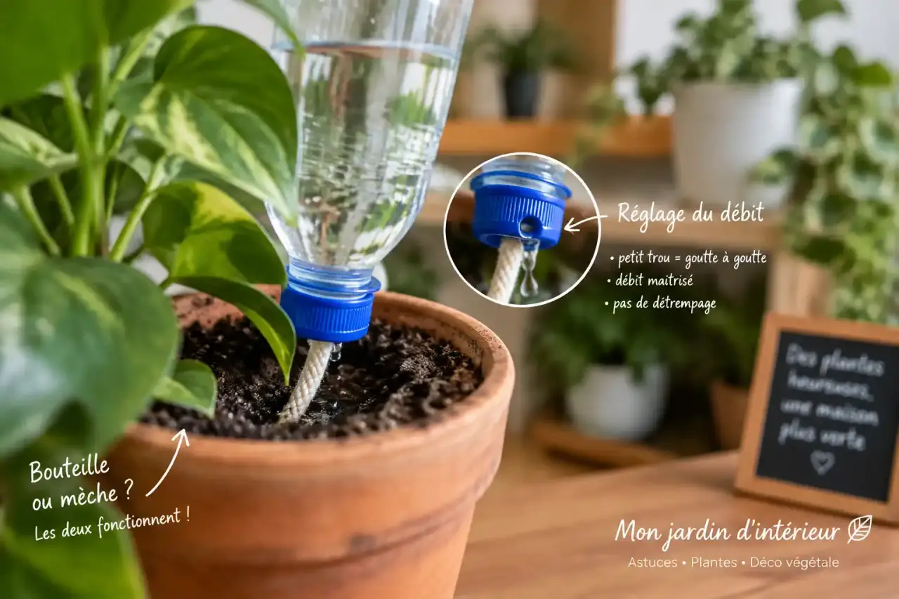 Arrosage automatique fait maison : bouteille ou mèche, le réglage qui évite de détremper le terreau