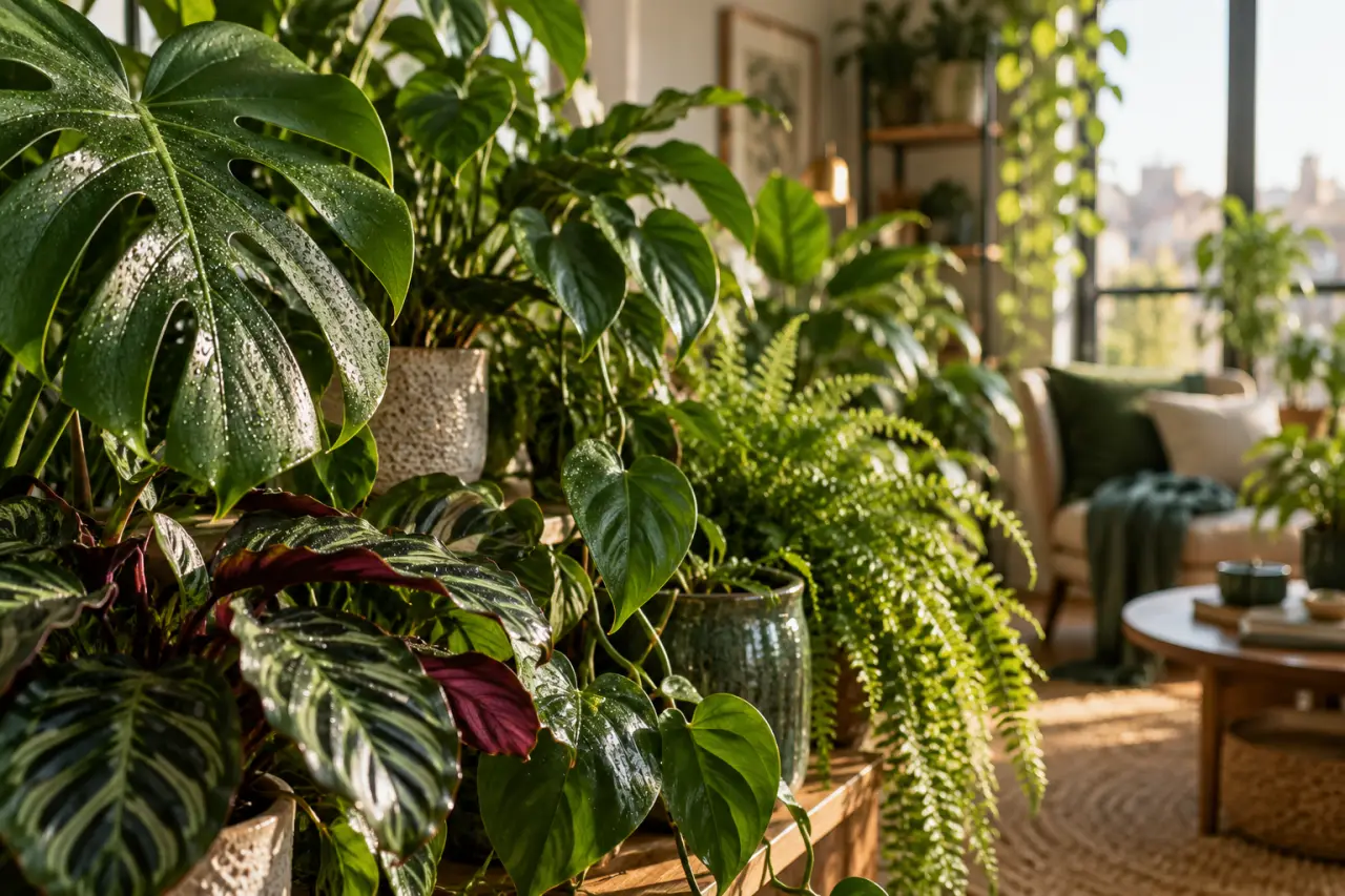 Les plantes exotiques d’intérieur créent une jungle maîtrisée, même dans un espace limité